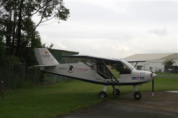 Een van de ultralichte vliegtuigjes waarmee de expeditie naar Brussel wordt gevlogen.